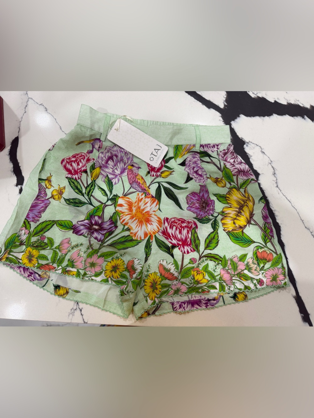 TAJ by Sabrina Crippa Floral Mint High-Waist Shorts